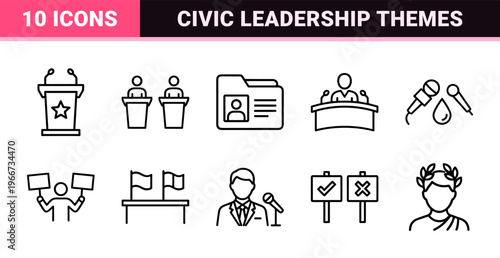 Governmental and Democratic Process Outline Icons with Minimalist Geometric Aesthetic for Civic and Public Administration Graphic Design