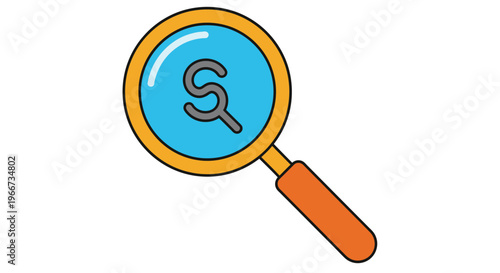 A magnifying glass with a dollar sign is searching for business investment opportunities.