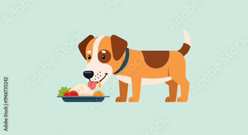 Dog eating food from plate.