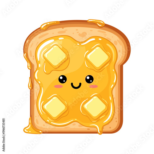 Slika na platnu Cartoon toast with melted butter and smile.