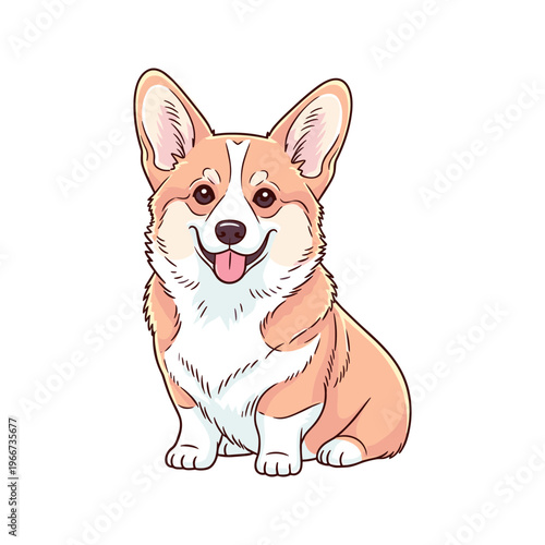 Corgi dog sitting with tongue out.