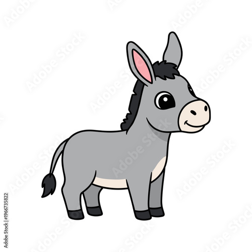 Cute Cartoon Donkey Standing Alone.