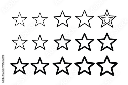 Collection of stars with varying degrees of fill and outline thickness in a grid layout