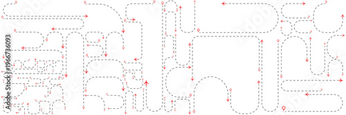set of Route location icon, two-pin sign and dotted line. map path distance icon, pinpoint, map search, route, Route icon, two points with dotted path and location pin. 