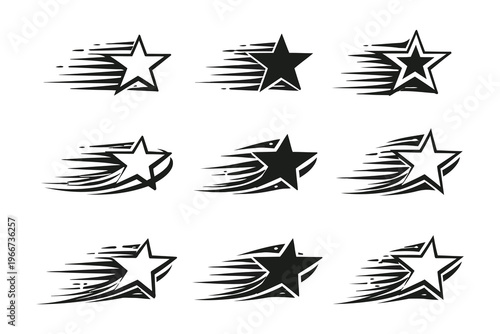 Dynamic falling stars with varying fill styles and directional trails