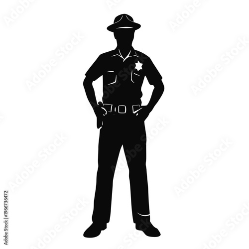 A professional silhouette of a law enforcement officer ready for duty wearing a uniform and hat