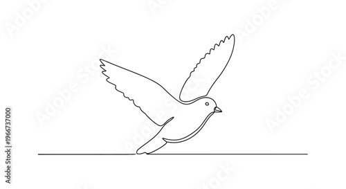 Minimalist single line drawing of a bird taking flight, symbolizing freedom and new beginnings.