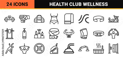 Fitness and Gym Wellness Minimalist Monoline Geometric Line Art for Commercial Interface Design and Health Club Branding Projects.