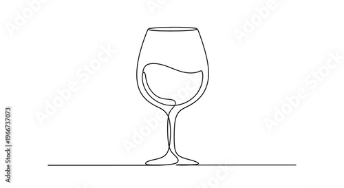 Minimalist Single Line Drawing of a Wine Glass with Red Wine