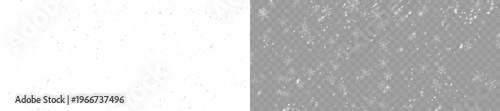 Realistic snow overlay background with snowfall and snowflakes. Winter snow flakes isolated on transparent background PNG. Heavy snowfall illustration for festive Christmas media.