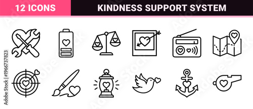 Philanthropy and Charity Outreach Linear Graphics - Professional Minimalist Monoline Style for Humanitarian Aid and Community Support Projects