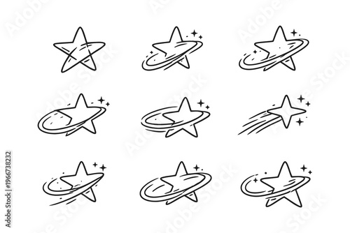 Creative sketches of stars with dynamic orbits and shooting trails