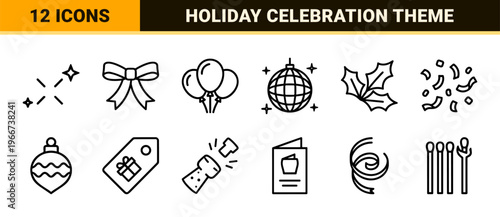 Holiday Celebration Event Planning minimalist Monoline Outline Symbols Niche Geometric Line Art for Commercial Graphic Design Projects