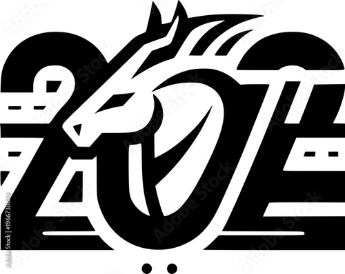 Symbolic 2024 Design: A stylish and eye-catching graphic featuring the year 2024, creatively intertwined with the silhouette of a horse head, conveying notions of ambition and forward movement.