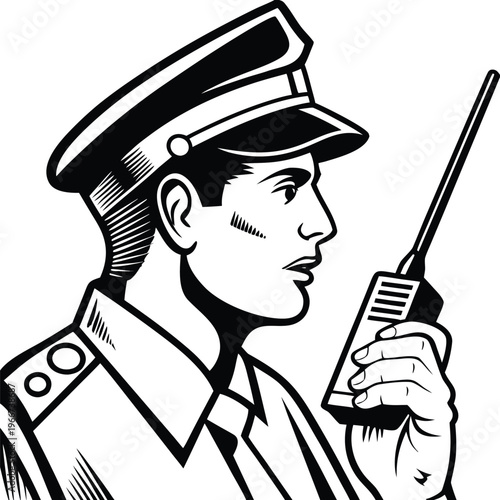 Professional law enforcement officer using a two way radio for secure communication and public safety