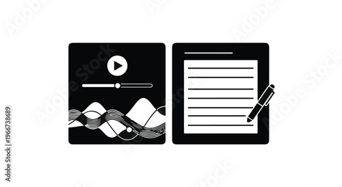 Multimedia e-learning icons showing video playback and digital note taking.