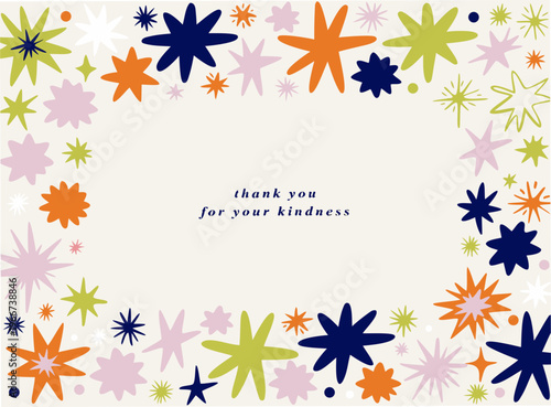 A frame of lush stars.  Message card. Copy space. Simple and charming Scandinavian-style illustration.