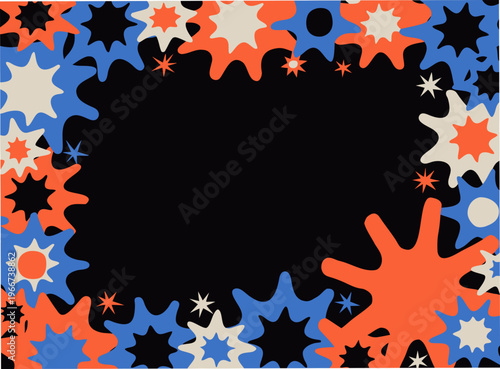 A frame of lush stars.  Message card. Copy space. Simple and charming Scandinavian-style illustration.