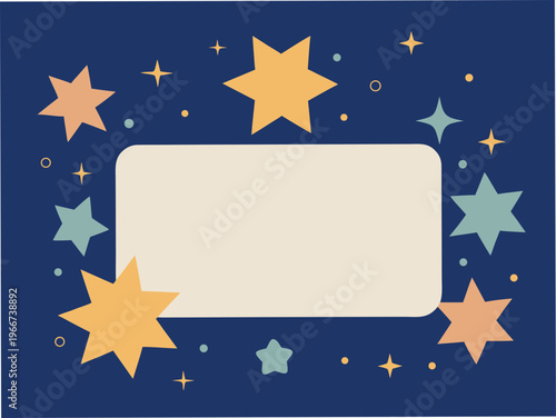A frame of lush stars.  Message card. Copy space. Simple and charming Scandinavian-style illustration.