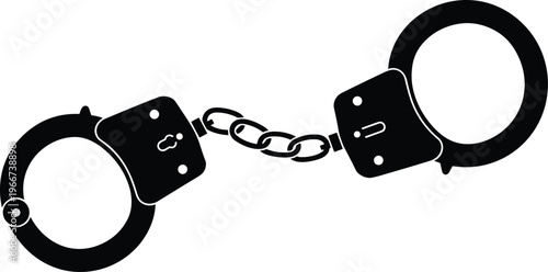 Handcuffs silhouette with keyholes, law enforcement restraint symbol, security and justice concept, cad drawing flat vector illustration