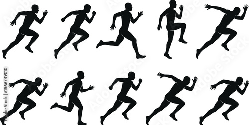 Running Man Silhouettes Set Sprinting Athlete Vector Collection