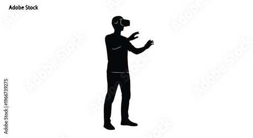 Man wearing VR headset experiencing virtual reality technology with controllers in hand standing in modern digital space with futuristic interface