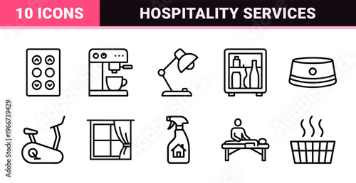 Hospitality and Hotel Management minimalist Monoline Geometric Line Art for High-End Digital Interface and Signage Wayfinding Systems