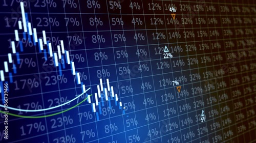 Stock Market Data Analysis Background with Falling Chart Financial Graph Decline with Percentage Data Grid Forex Trading Screen