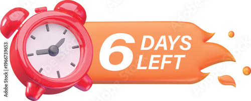 An orange flame icon with a red alarm clock and the caption "6 days left." 3д