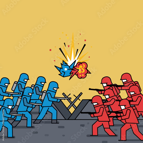 Soldiers in Battle Facing Each Other.