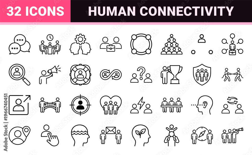 Fototapeta premium Human Interaction and Social Connectivity Icon Set Featuring minimalist Monoline Geometric Outlines for Professional Business and Communication.