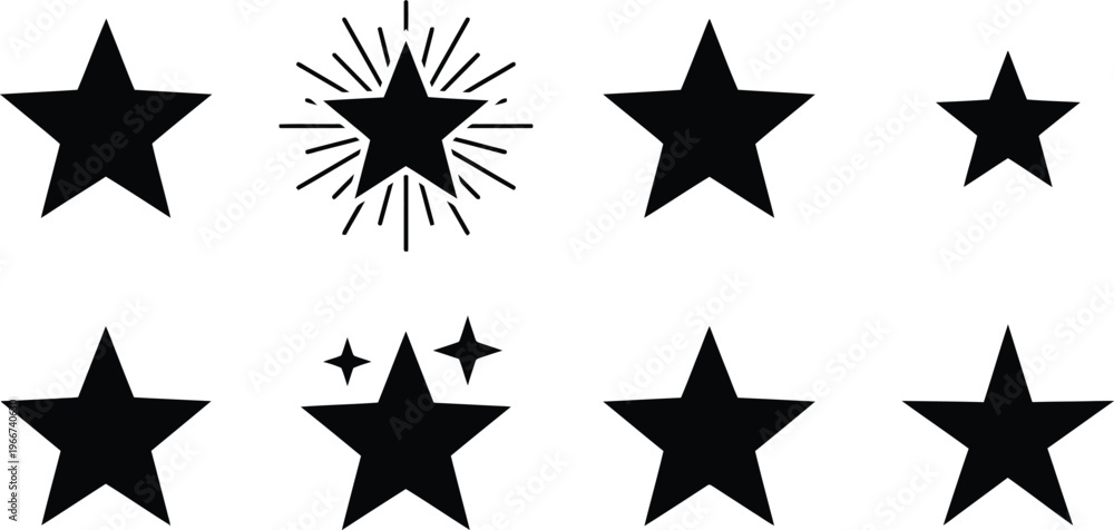 Obraz premium Star Icon Set Solid Black Stars Collection Minimal Vector Shapes 