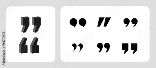 3d quote mark, quotation marks quote icon set.
