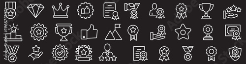 Awards icon set. containing badge, trophy, certificate, and more. Outline Icon Collection. Editable stroke. Vector illustration