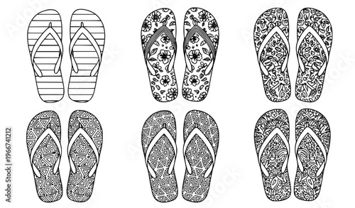 set of shoes Flip Flops Pattern Outline Set Beach Sandals Vector