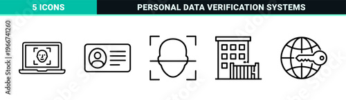 Digital Identity and Biometric Verification minimalist Monoline Icon Set for Secure Authentication and Personal Identification Design