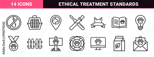 Animal Rights and Welfare Minimalist Monoline Icons for Ethical Advocacy, Cruelty-Free Promotion, and Wildlife Protection Graphic Resources