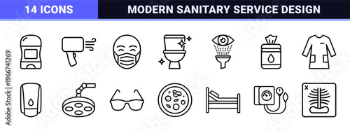minimalist Monoline Hygiene and Sanitary Care Icon Set with Geometric Line Art Symbols for Healthcare and Personal Grooming Interfaces.