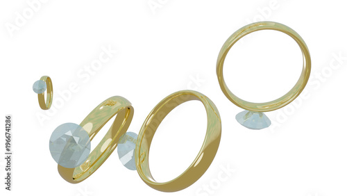 Dimond rings falling on transparent background