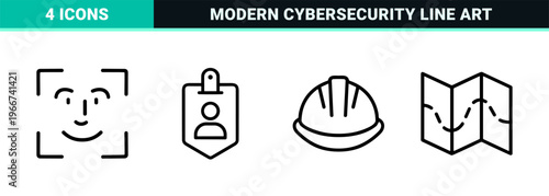 Biometric Security and Digital Identity Protection minimalist Monoline Geometric Line Art for Cyber Safety Systems and Authentication.