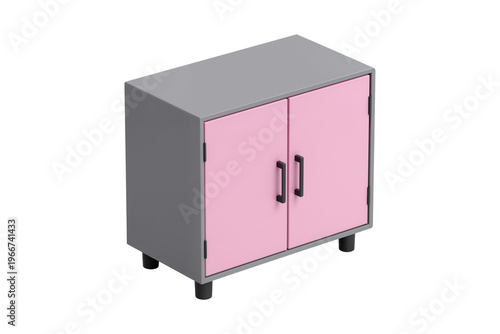 Modern Geometric Cabinet Grey Pink Contrast Black Handles Isometric Projection