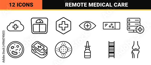 Telemedicine and Digital Healthcare Outline Icons Featuring minimalist Monoline Aesthetic for Modern Medical Apps and Remote Patient Care.