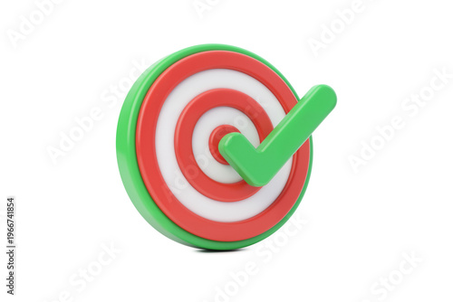 Stylized 3d Target Icon with Green Checkmark for Success and Accuracy
