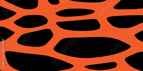 Striking abstract background featuring a bold orange organic cell or web-like pattern over a solid black field. illustration eps10