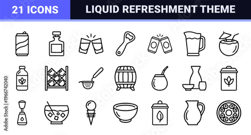 Beverage and Drink Service minimalist Monoline Icons for Commercial Menu Design and Digital Interface Navigation Systems