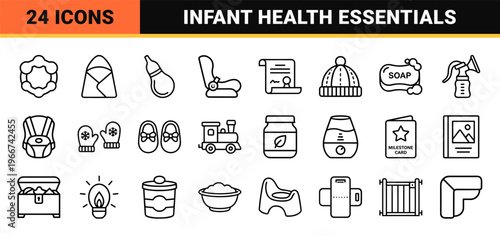 Infant Care and Neonatal Essentials Minimalist Monoline Geometric Line Art for Parenting Apps and Pediatric Healthcare Graphic Design.