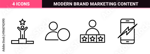 Minimalist Monoline Influencer Marketing Icons featuring Clean Geometric Line Art for Social Media Branding and Digital Creator Growth