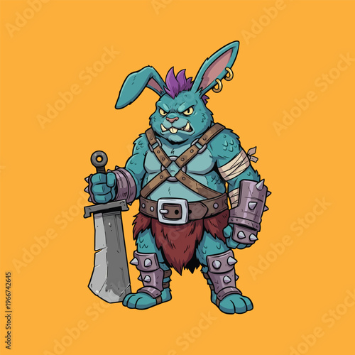 Cartoon Fantasy Rabbit Warrior Character with Axe