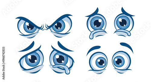Cartoon Eyes Expressing Emotions: Anger, Sadness, Surprise, and Fear