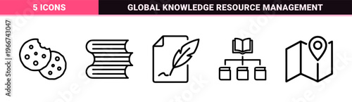 Minimalist Monoline Information and Help Desk Icon Set featuring Geometric Line Art for Customer Support and Educational Resources.